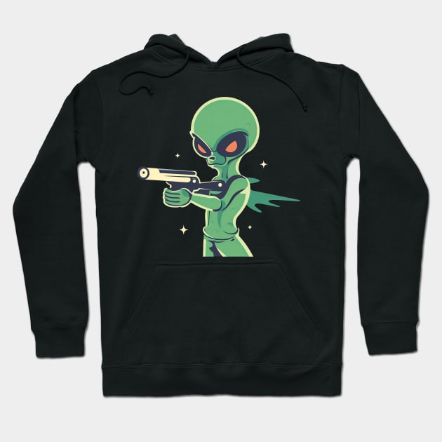 Alien Firing a Laser Gun Hoodie by Testes123